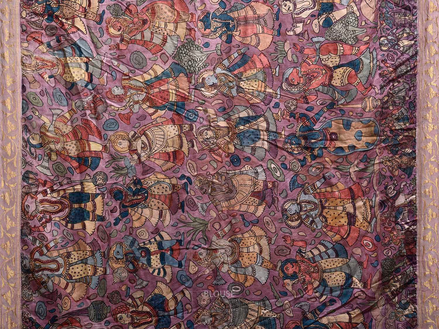 Light Magenta Kalamkari Hand Painted Silk Handloom Saree with Dashavatar Design KL0830