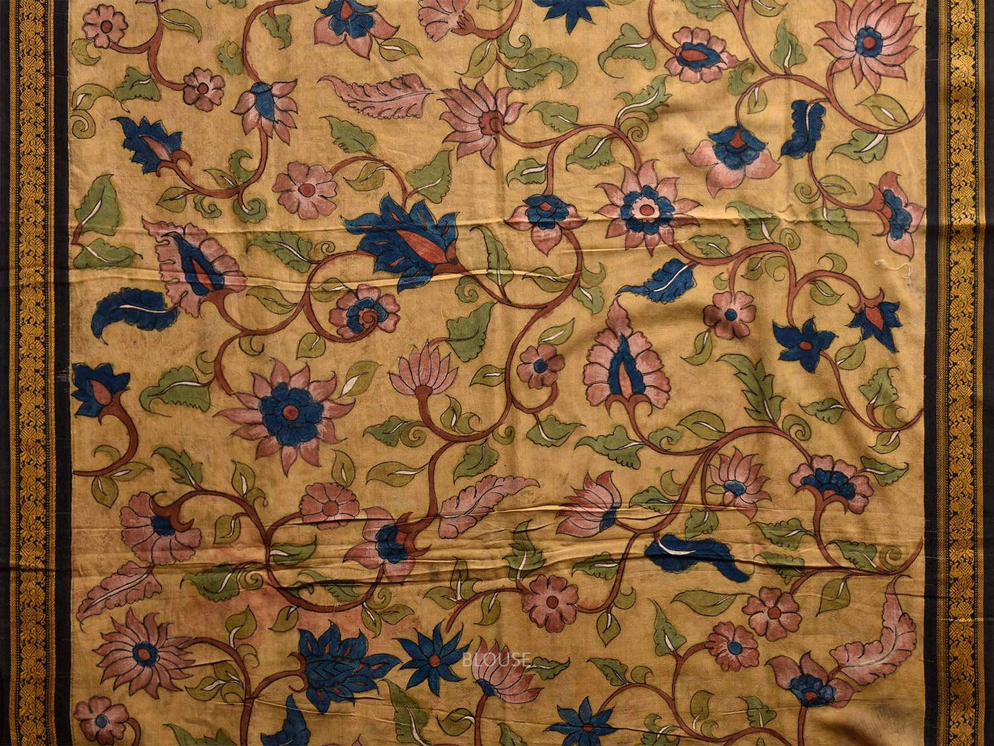 Yellow Kalamkari Hand Painted Gadwal Cotton Handloom Saree with Floral Design KL0836
