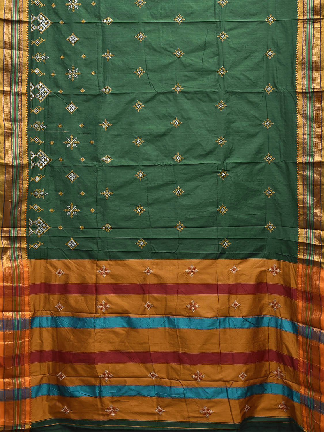 Green and Yellow Kasuti Work On ilkal Cotton Viscose Saree with Contrast Pallu Design No Blouse ku0001