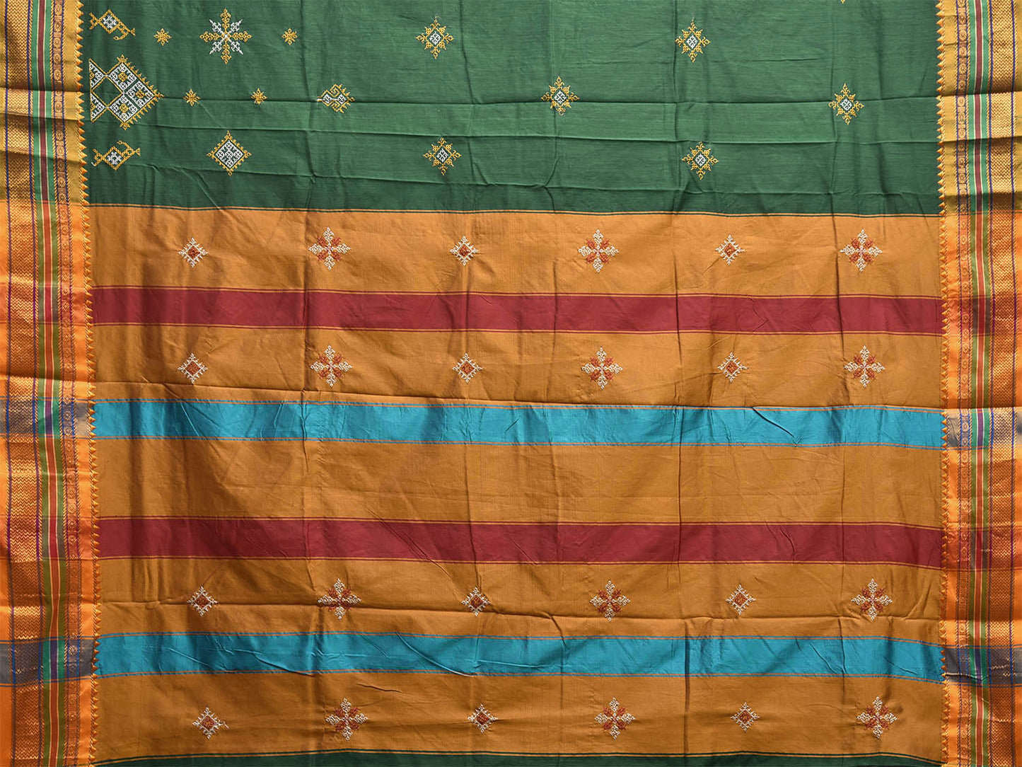 Green and Yellow Kasuti Work On ilkal Cotton Viscose Saree with Contrast Pallu Design No Blouse ku0001