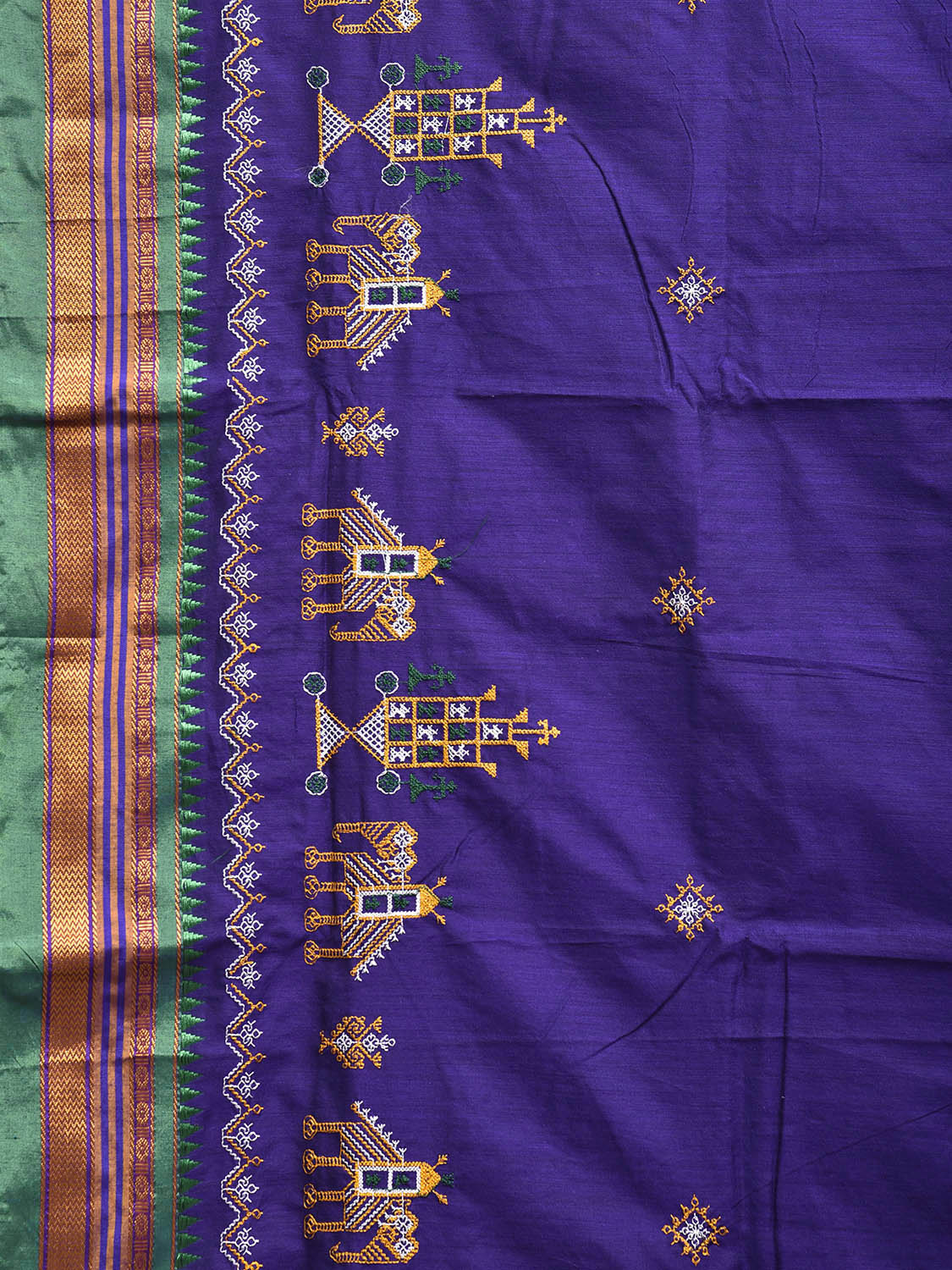 Purple and Green Kasuti Work On ilkal Cotton Viscose Saree with Contrast Pallu Design No Blouse ku0005