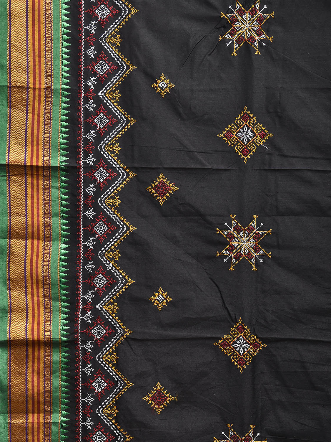 Black and Green Kasuti Work On ilkal Cotton Viscose Saree with Contrast Pallu Design No Blouse ku0006