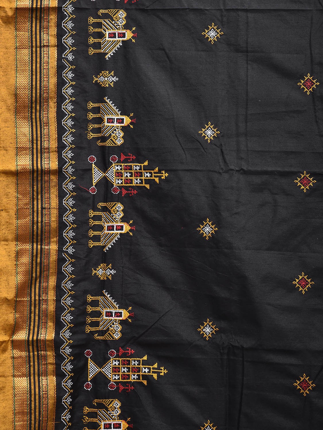 Black and Yellow Kasuti Work On ilkal Cotton Viscose Saree with Contrast Pallu Design No Blouse ku0008