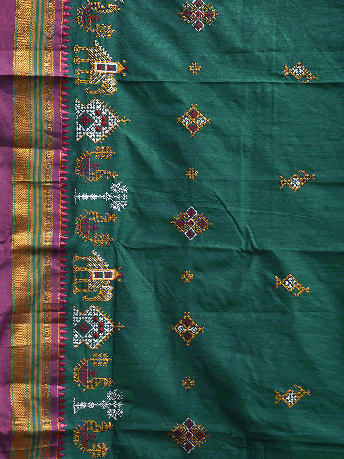 Green and Pink Kasuti Work On ilkal Cotton Viscose Saree with Contrast Pallu Design No Blouse ku0009