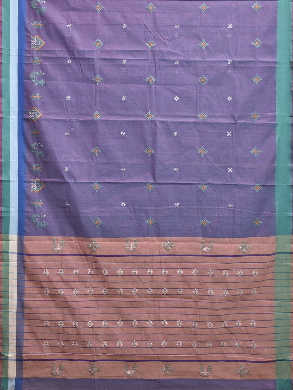 Purple and Turquoise Kasuti Venkatagiri Cotton Handloom Saree with Buta and Border Work Design ku0030
