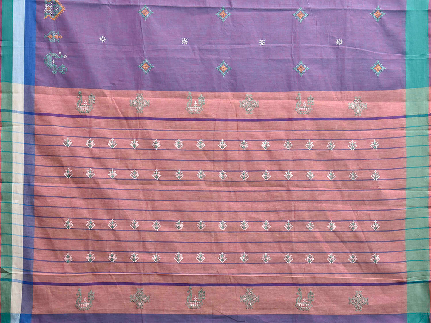 Purple and Turquoise Kasuti Venkatagiri Cotton Handloom Saree with Buta and Border Work Design ku0030