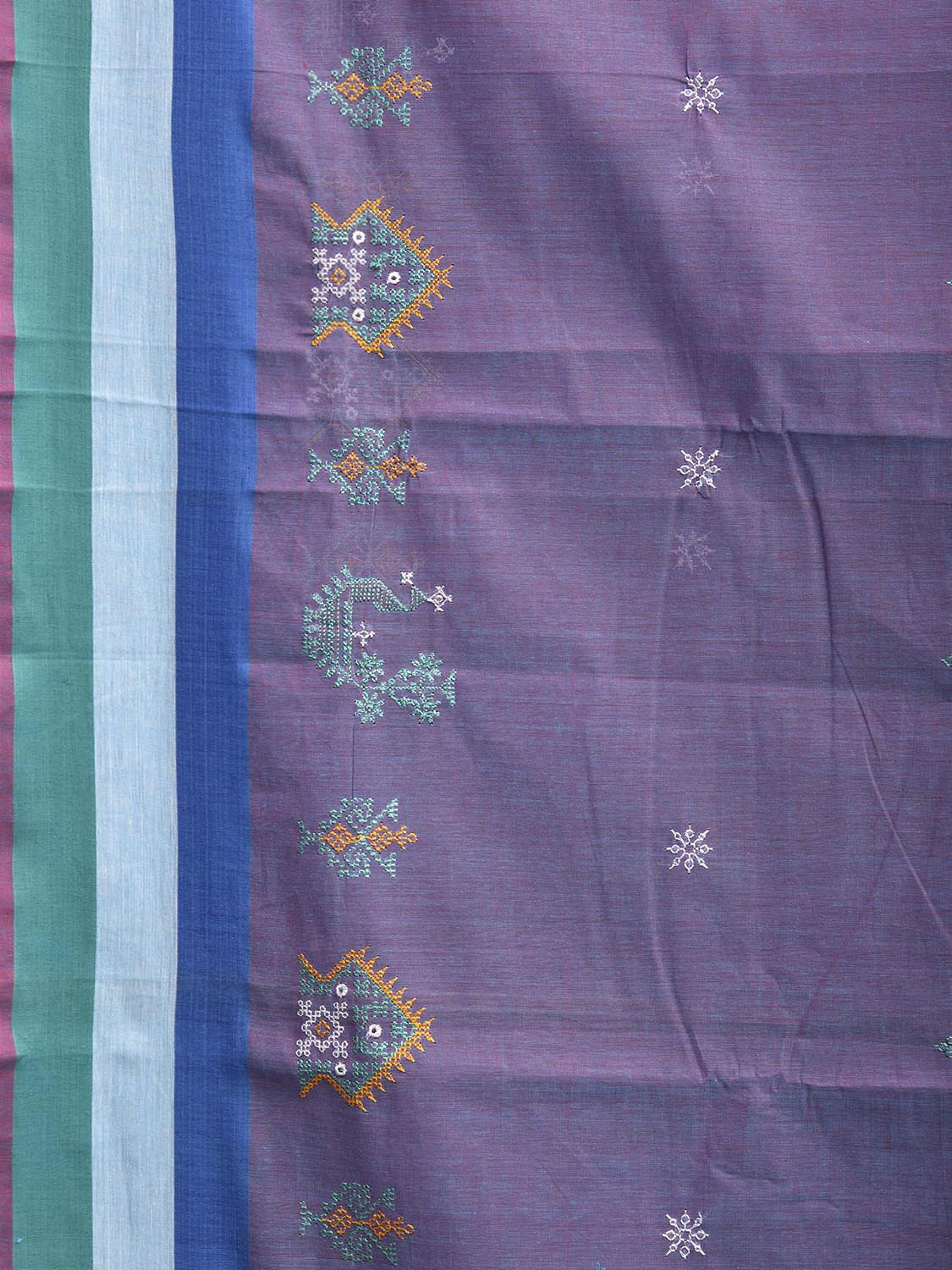 Purple and Turquoise Kasuti Venkatagiri Cotton Handloom Saree with Buta and Border Work Design ku0030