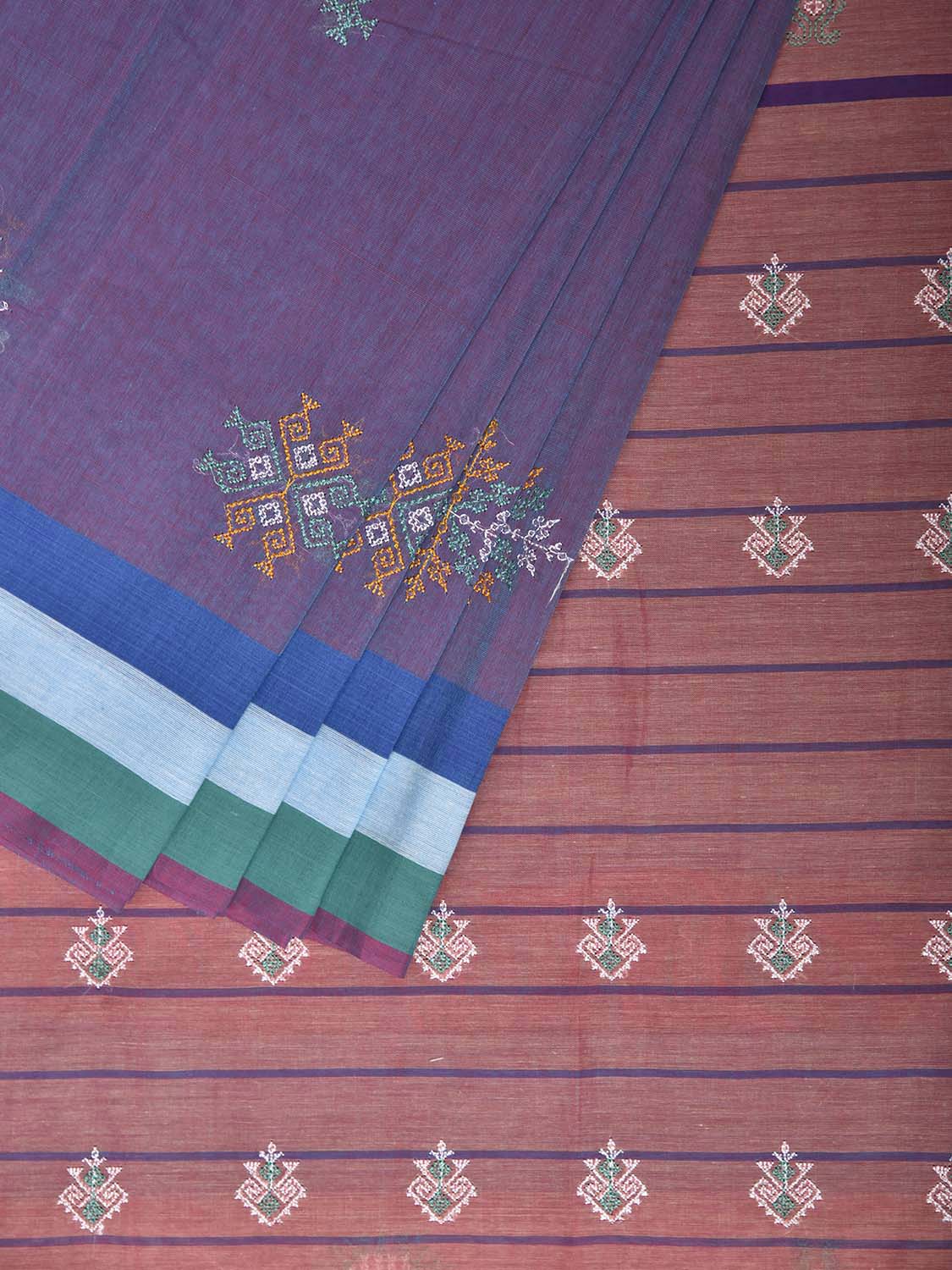 Purple and Turquoise Kasuti Venkatagiri Cotton Handloom Saree with Buta Work Design ku0031