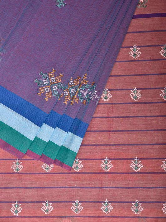 Purple and Turquoise Kasuti Venkatagiri Cotton Handloom Saree with Buta Work Design ku0031