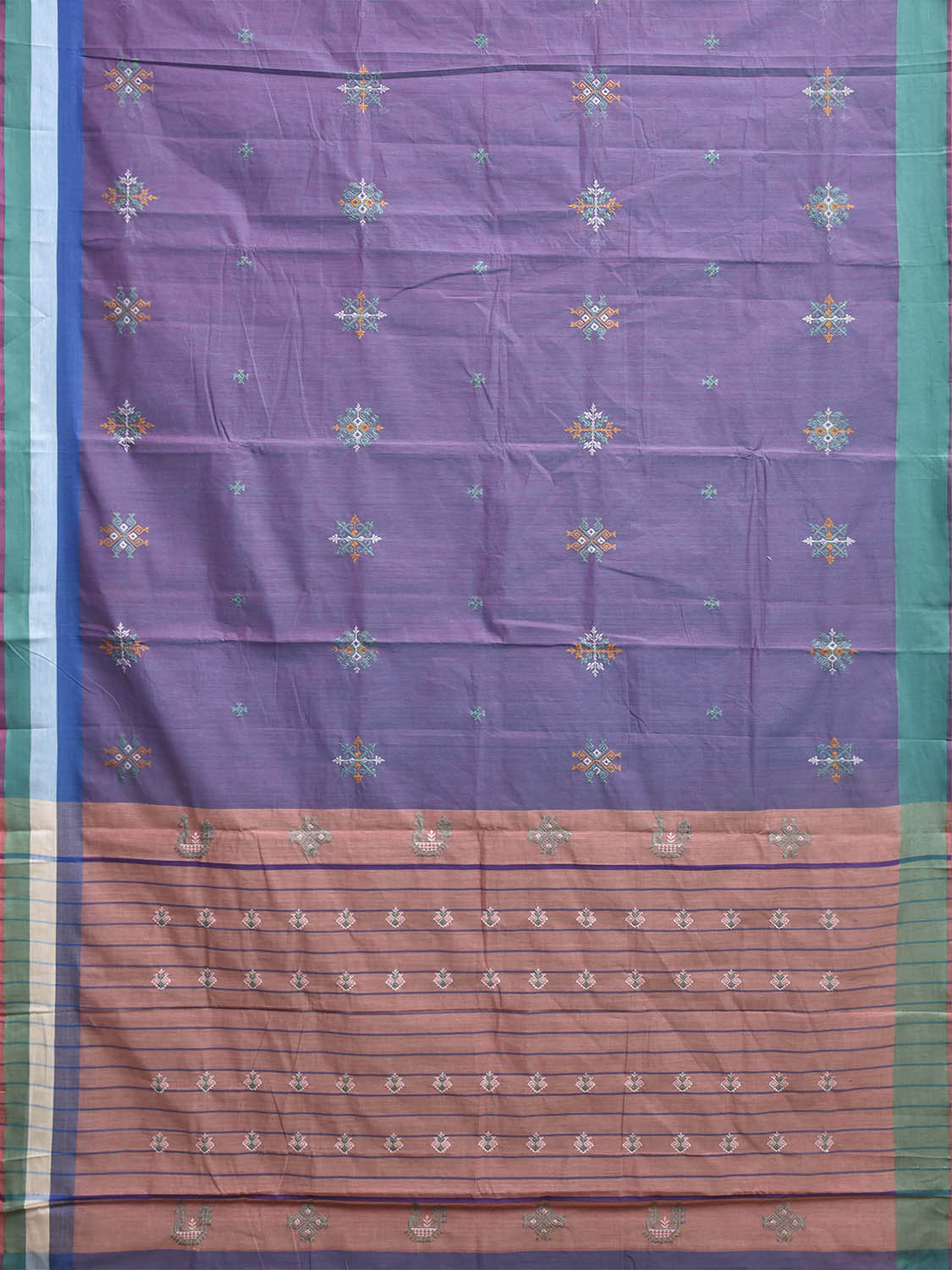 Purple and Turquoise Kasuti Venkatagiri Cotton Handloom Saree with Buta Work Design ku0031