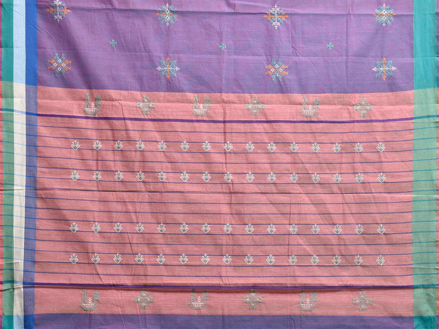 Purple and Turquoise Kasuti Venkatagiri Cotton Handloom Saree with Buta Work Design ku0031