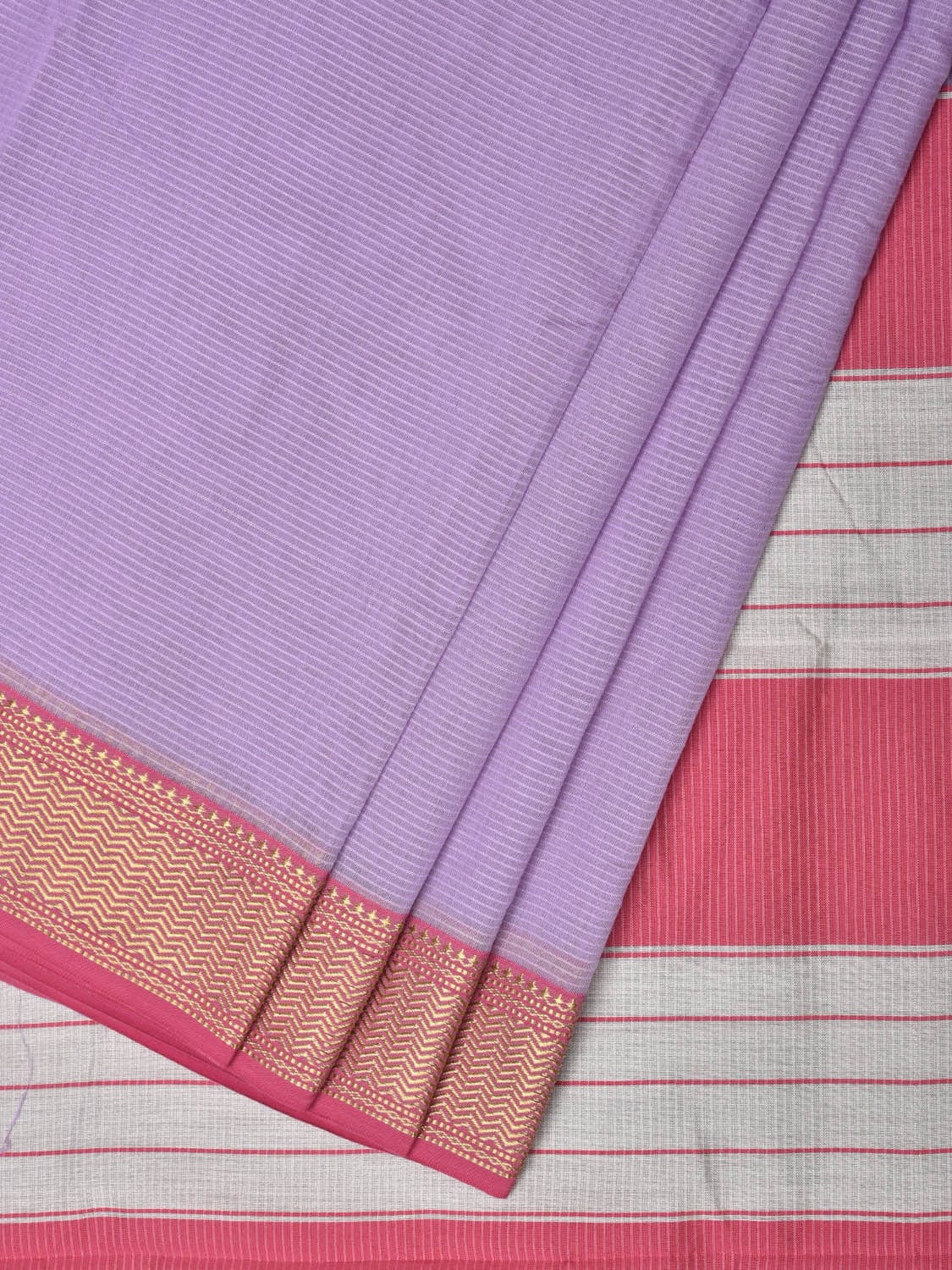 Lavender and Baby Pink Bamboo Cotton Saree with Strips Design No Blouse bc0222