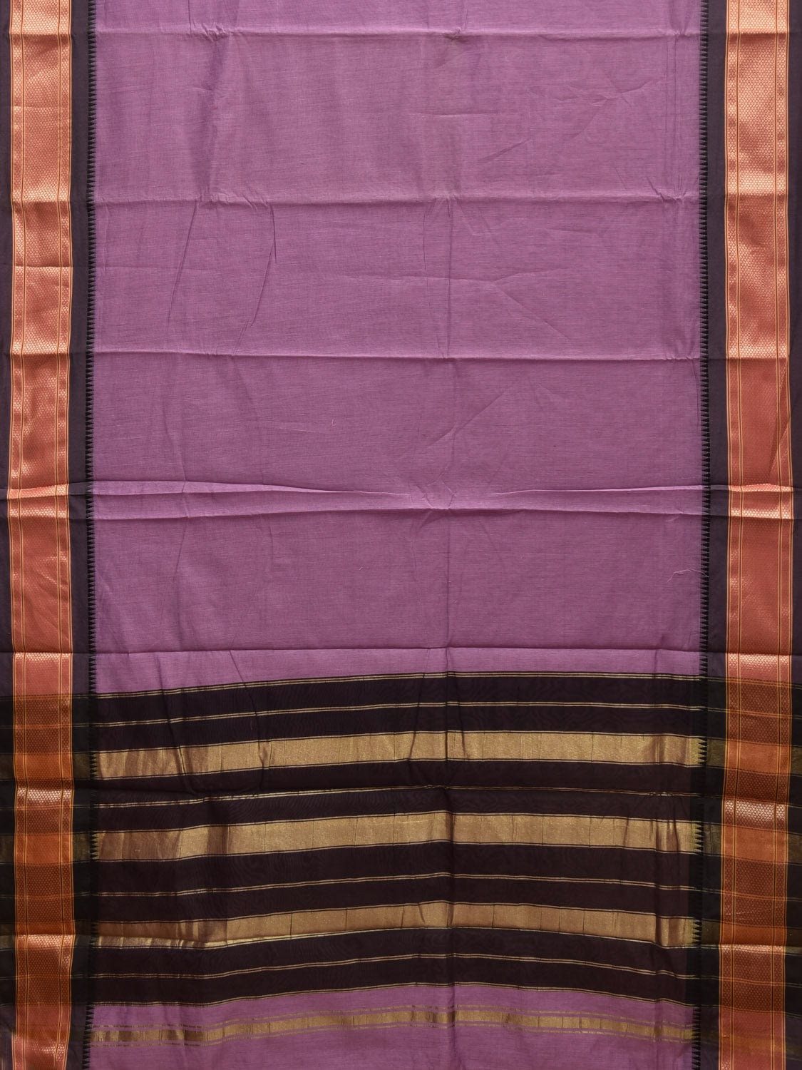 Lavender and Black Bamboo Cotton Plain Saree with Contrast Pallu & Zari Border Design No Blouse bc0316