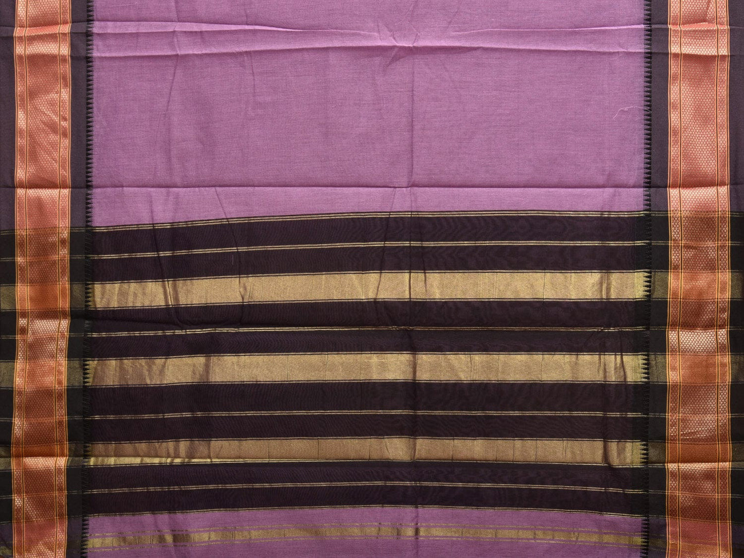 Lavender and Black Bamboo Cotton Plain Saree with Contrast Pallu & Zari Border Design No Blouse bc0316