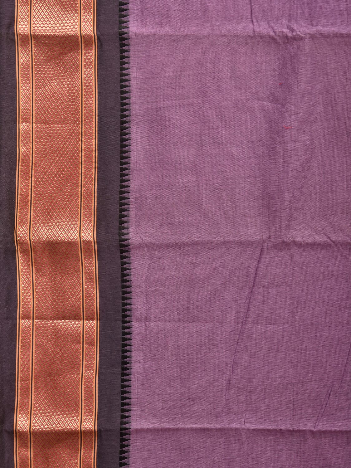 Lavender and Black Bamboo Cotton Plain Saree with Contrast Pallu & Zari Border Design No Blouse bc0316