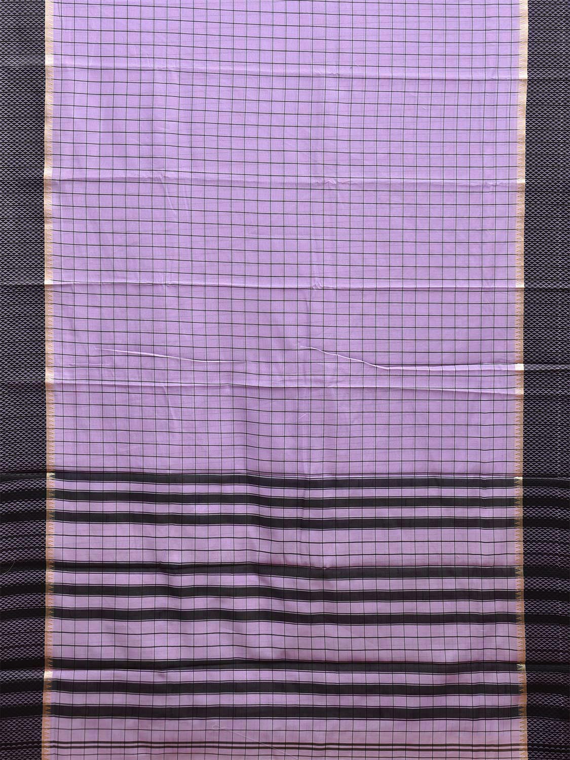 Lavender and Black Bamboo Cotton Saree with Checks Design No Blouse bc0676