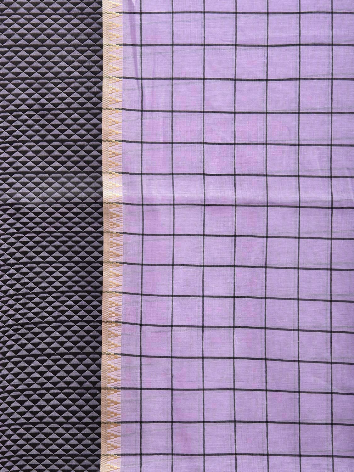 Lavender and Black Bamboo Cotton Saree with Checks Design No Blouse bc0676