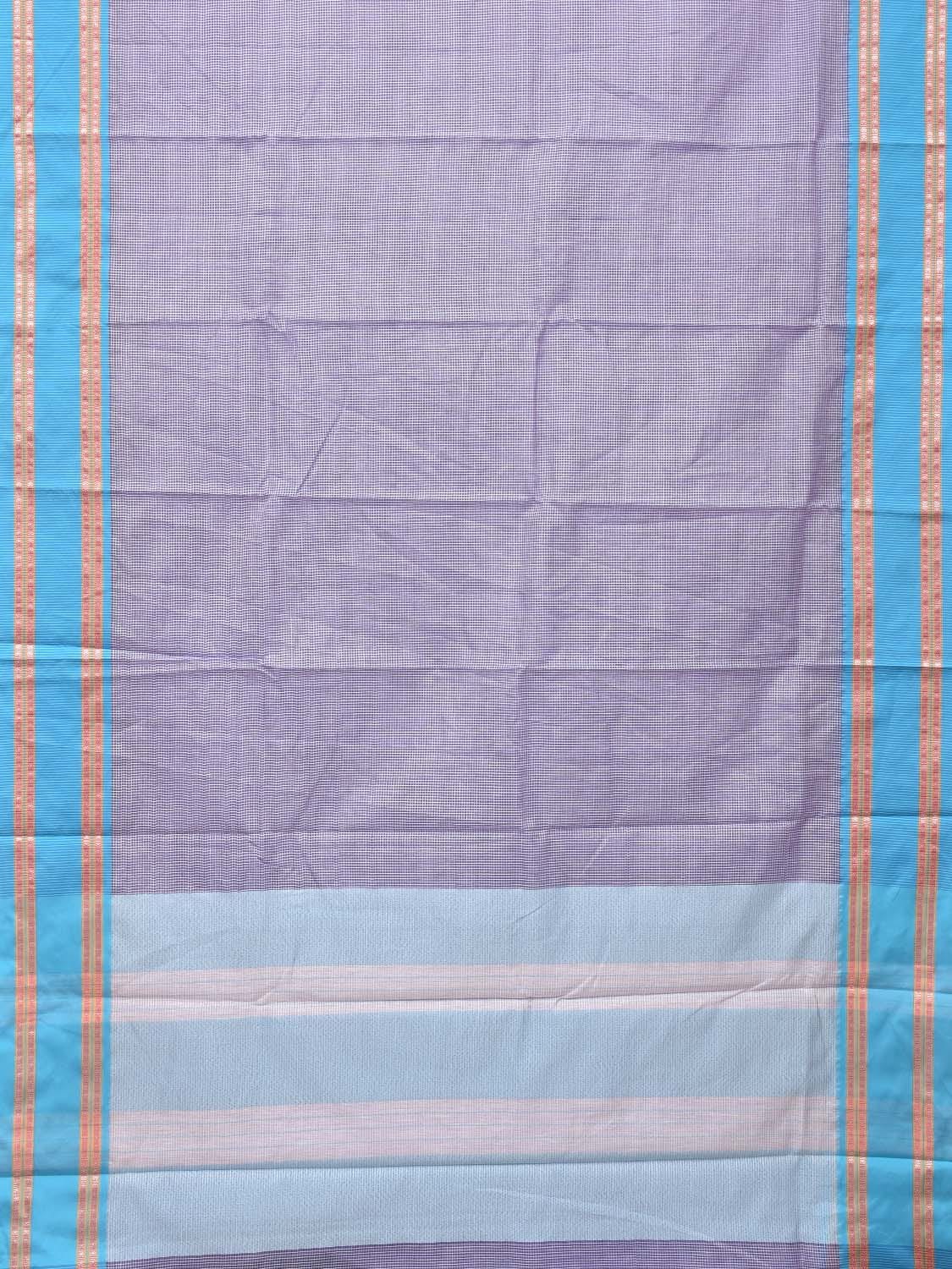 Lavender and Blue Bamboo Cotton Saree with Small Checks Design No Blouse bc0148