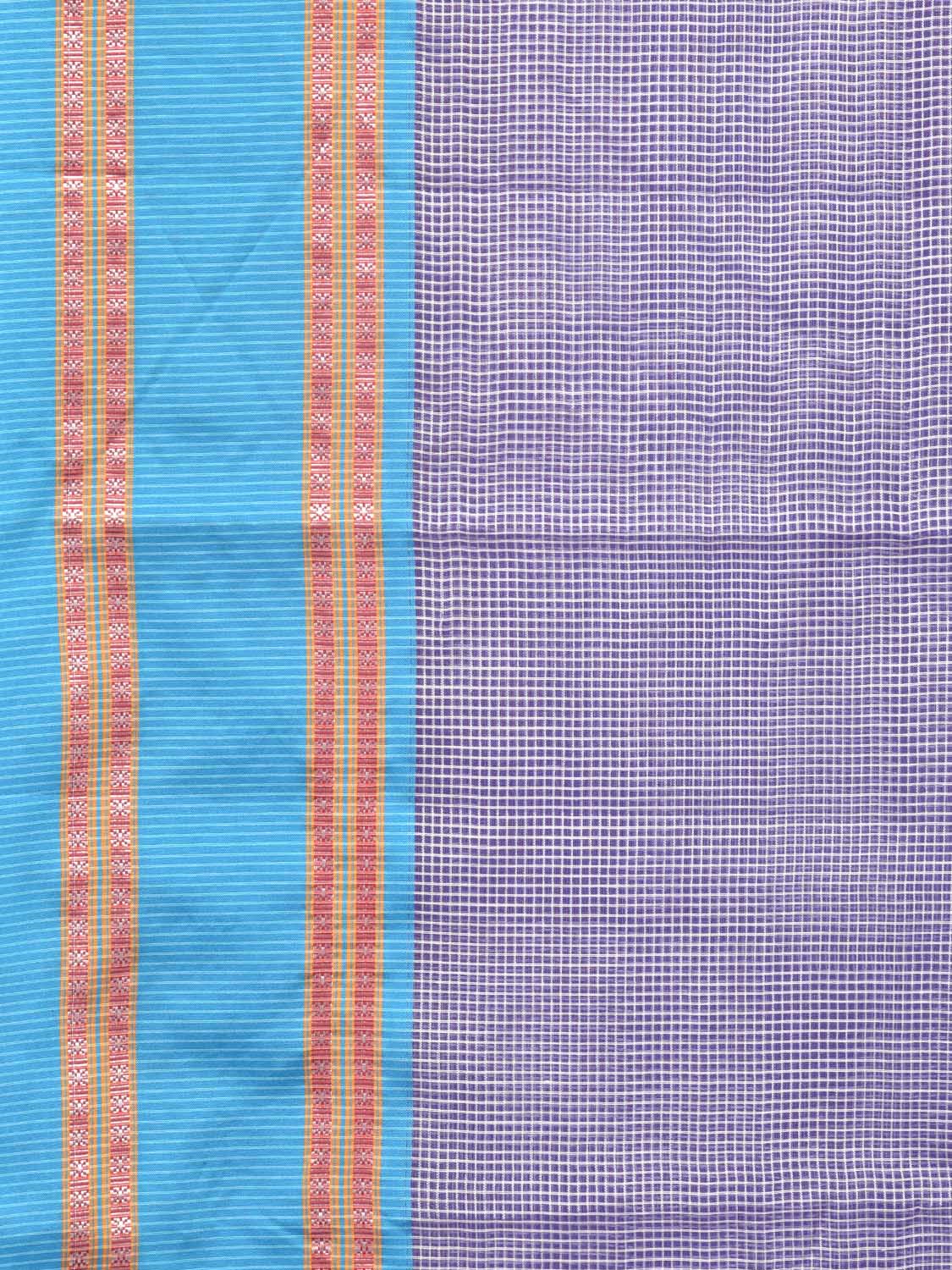 Lavender and Blue Bamboo Cotton Saree with Small Checks Design No Blouse bc0148