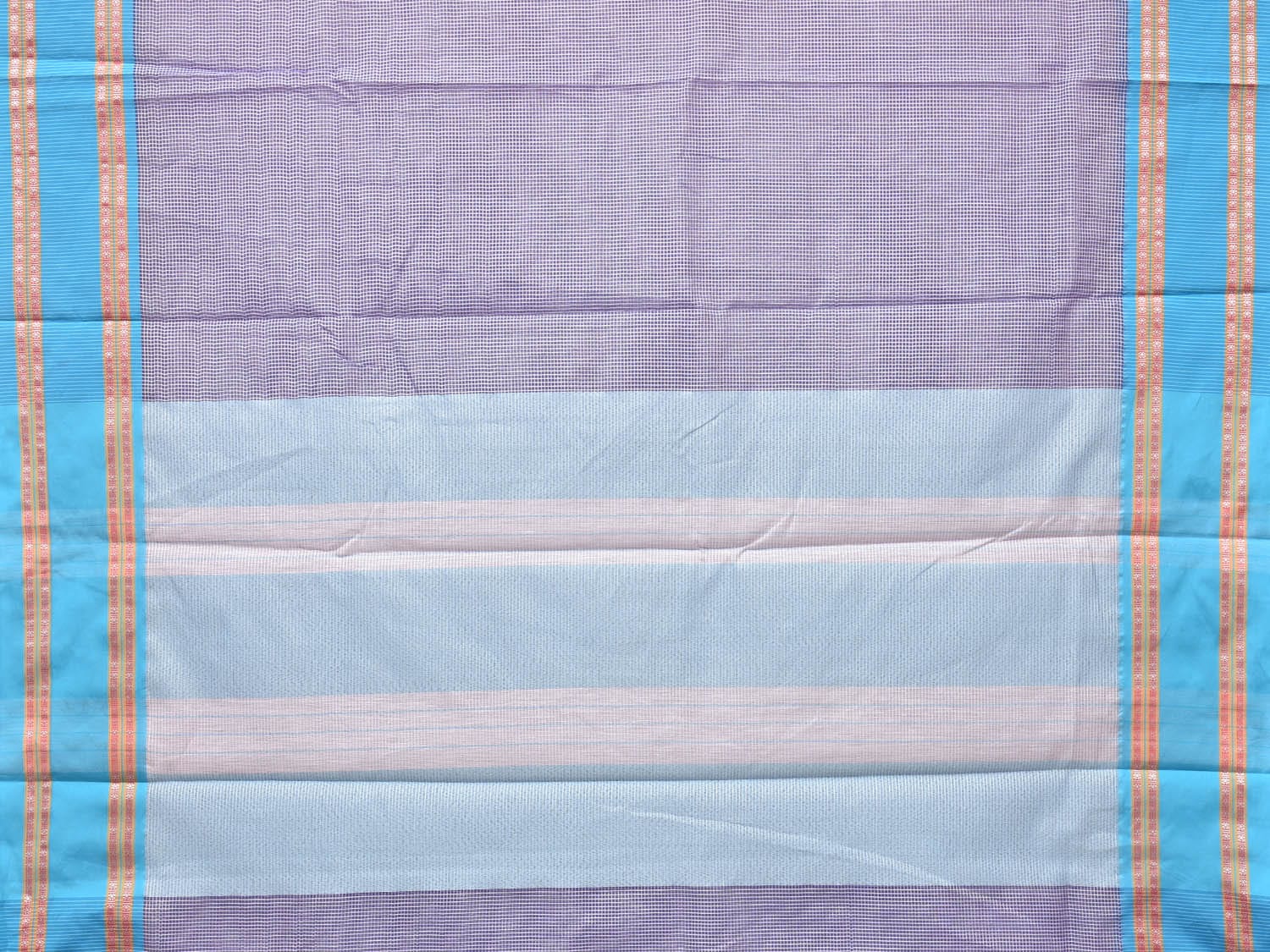 Lavender and Blue Bamboo Cotton Saree with Small Checks Design No Blouse bc0148
