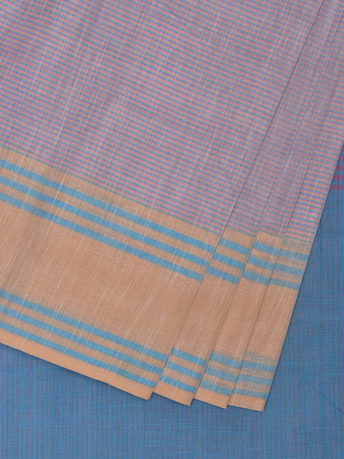 Lavender and Blue Kanchipuram Cotton Handloom Saree with Strips Pallu Design k0559