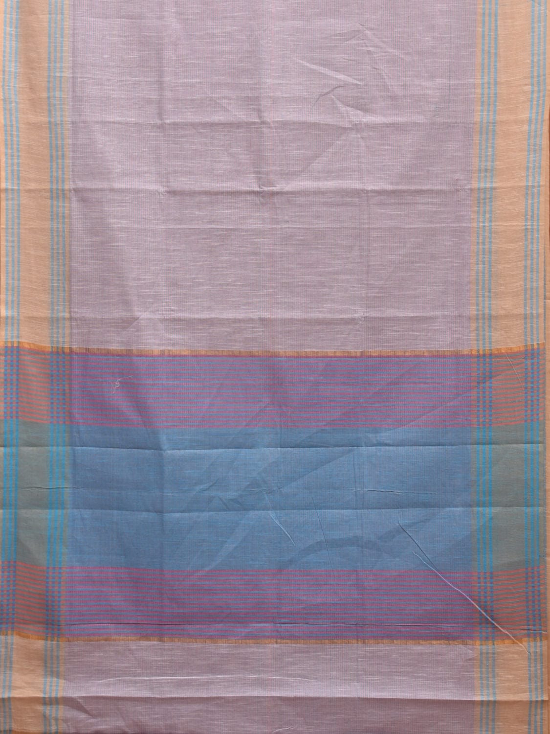 Lavender and Blue Kanchipuram Cotton Handloom Saree with Strips Pallu Design k0559