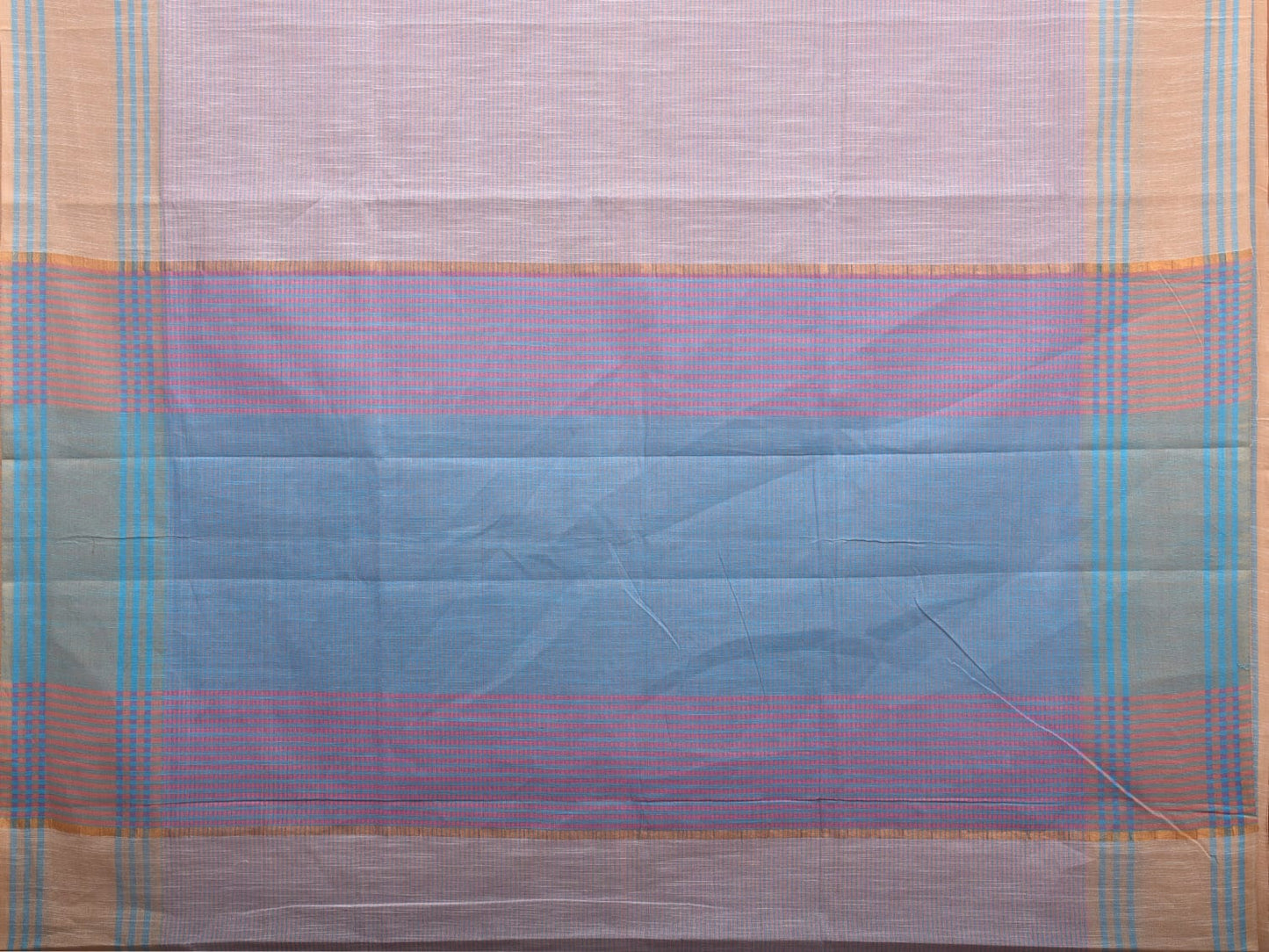 Lavender and Blue Kanchipuram Cotton Handloom Saree with Strips Pallu Design k0559