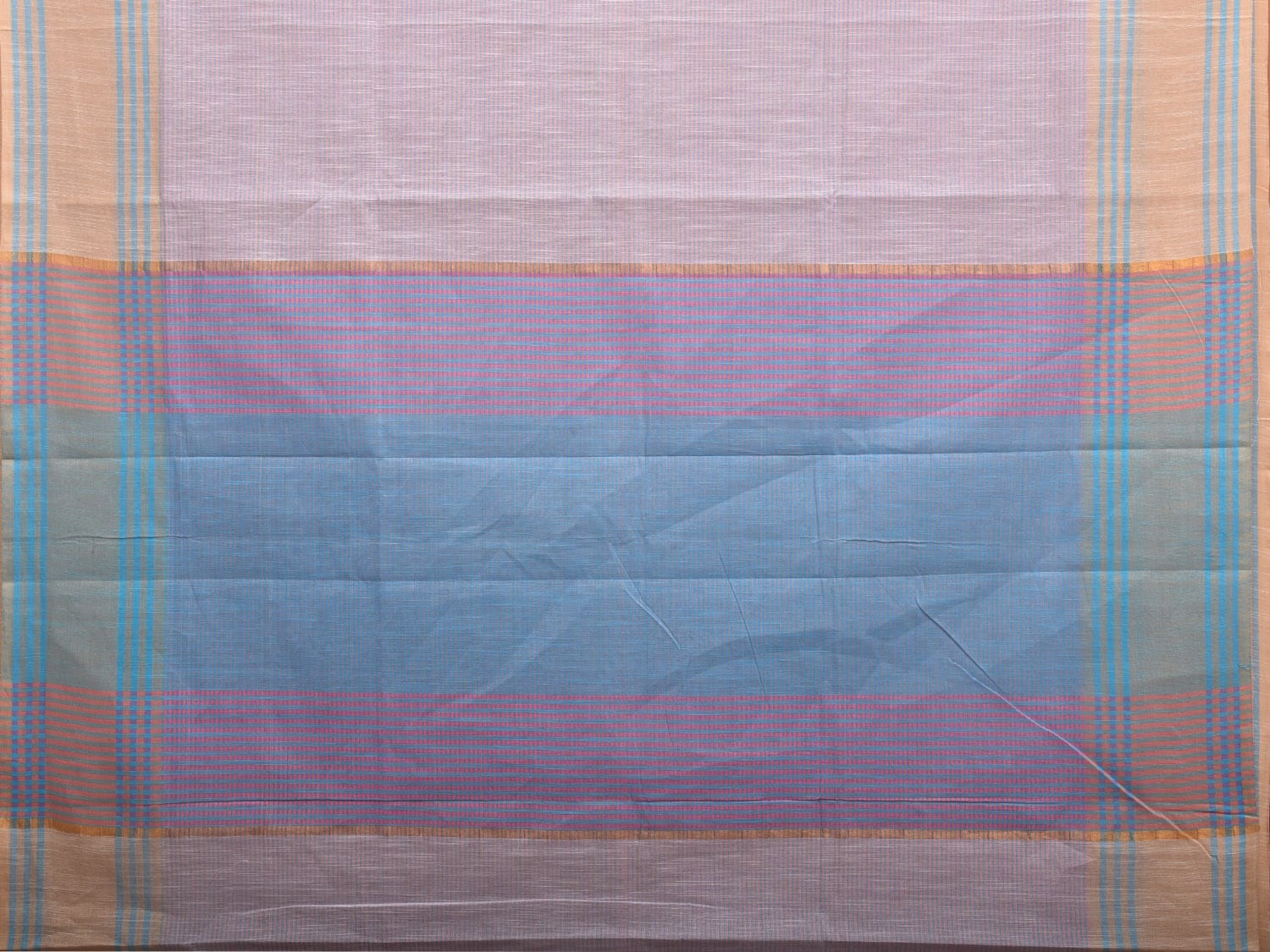 Lavender and Blue Kanchipuram Cotton Handloom Saree with Strips Pallu Design k0559