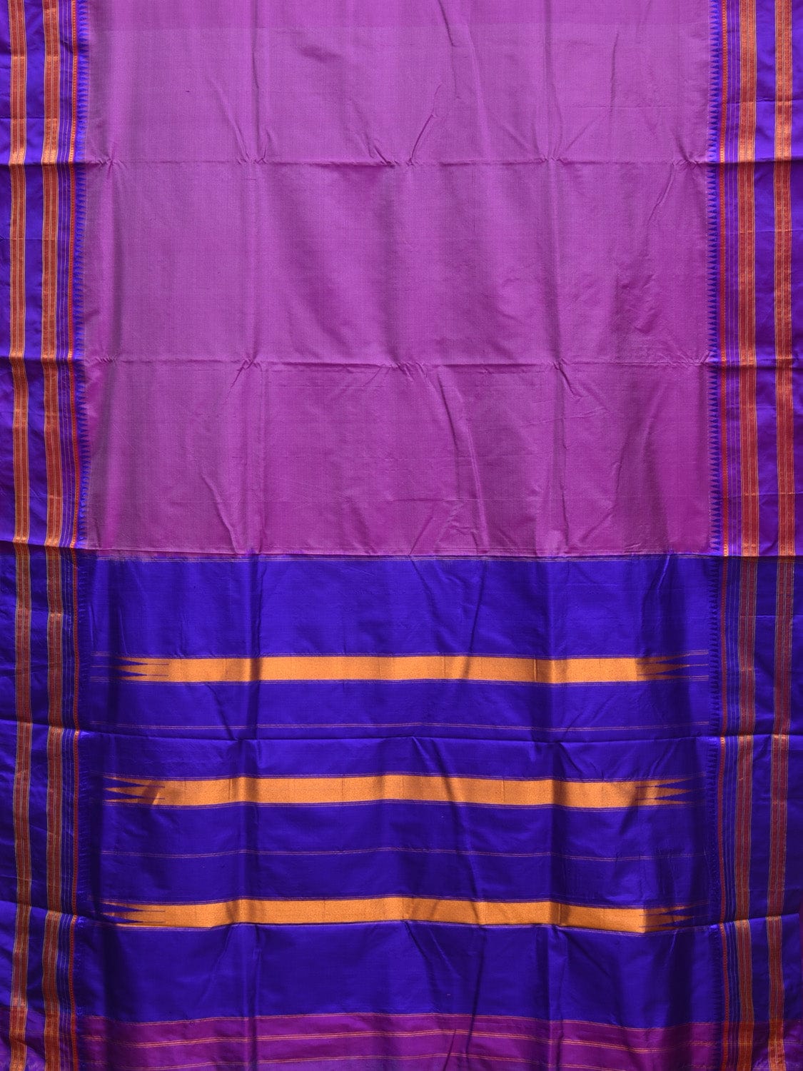 Lavender and Blue Narayanpet Silk Handloom Plain Saree with Contrast Pallu Design No Blouse np0829