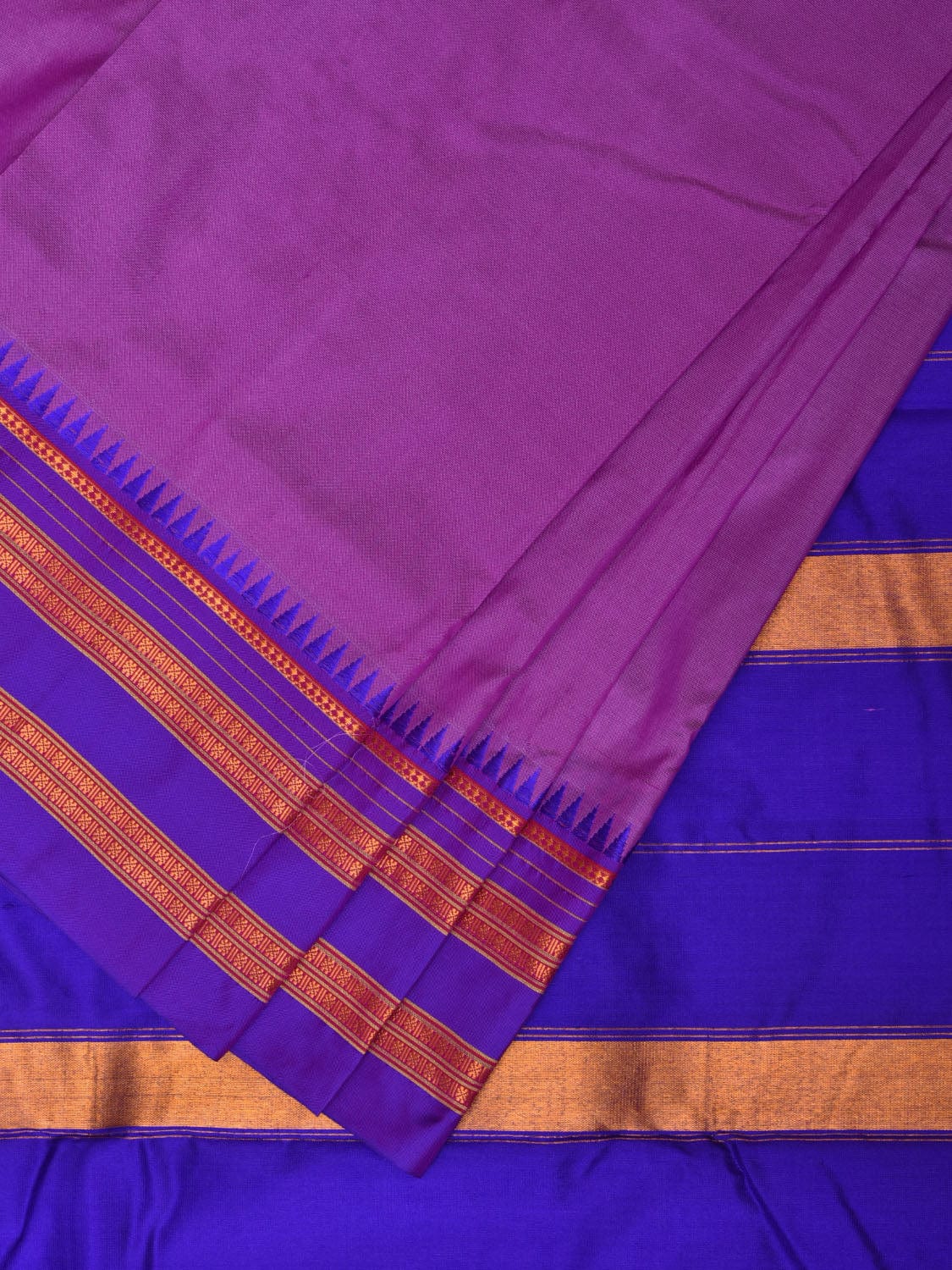 Lavender and Blue Narayanpet Silk Handloom Plain Saree with Contrast Pallu Design No Blouse np0829