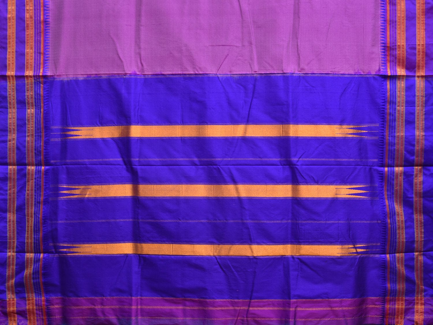 Lavender and Blue Narayanpet Silk Handloom Plain Saree with Contrast Pallu Design No Blouse np0829