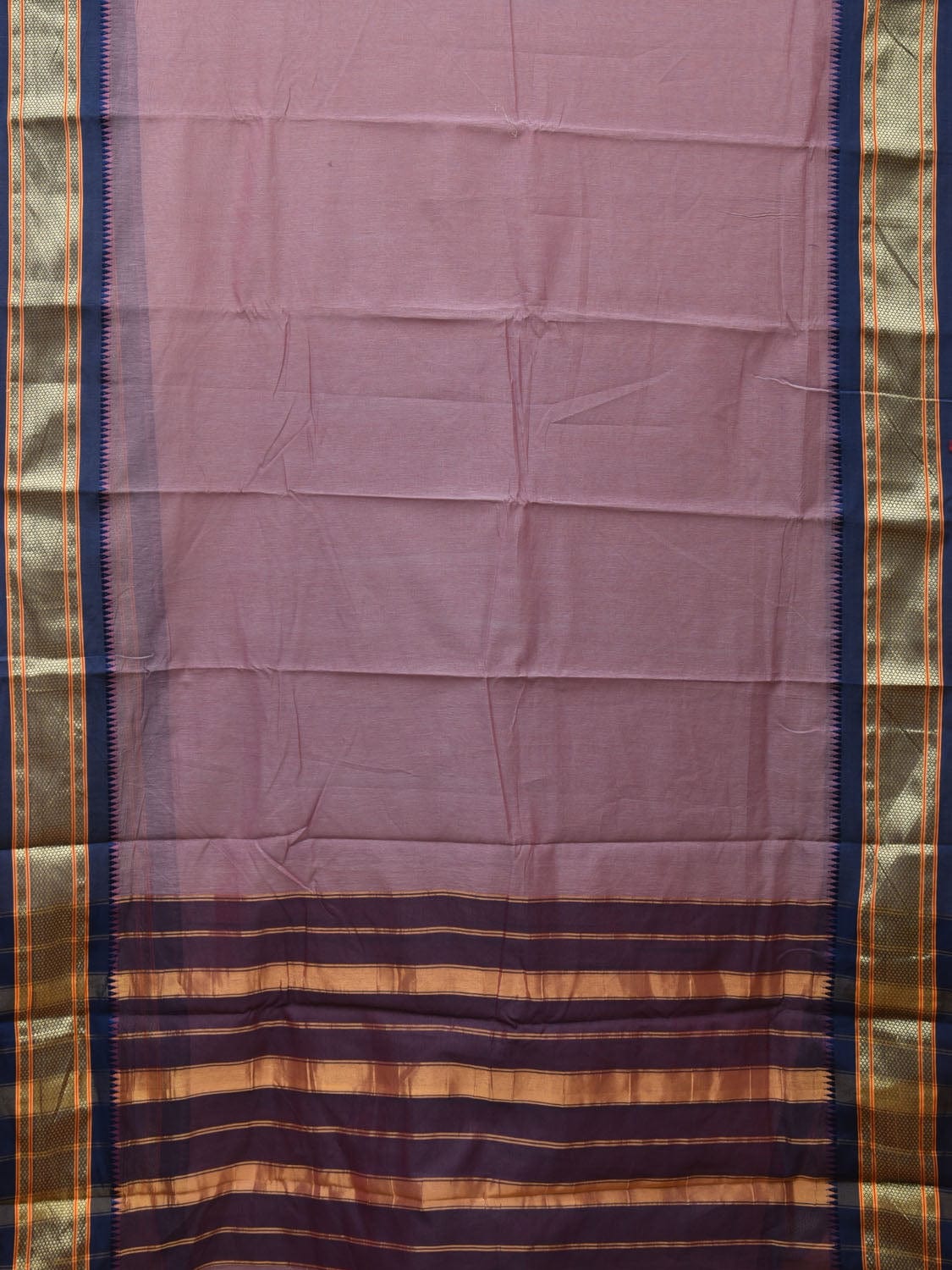 Lavender and Dark Blue Bamboo Cotton Plain Saree with Zari Border Design bc0098