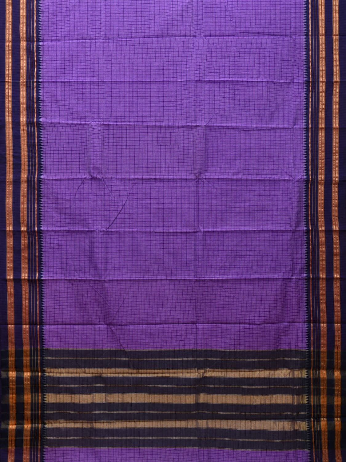 Lavender and Dark Blue Bamboo Cotton Silk Saree with Checks Design bc0059