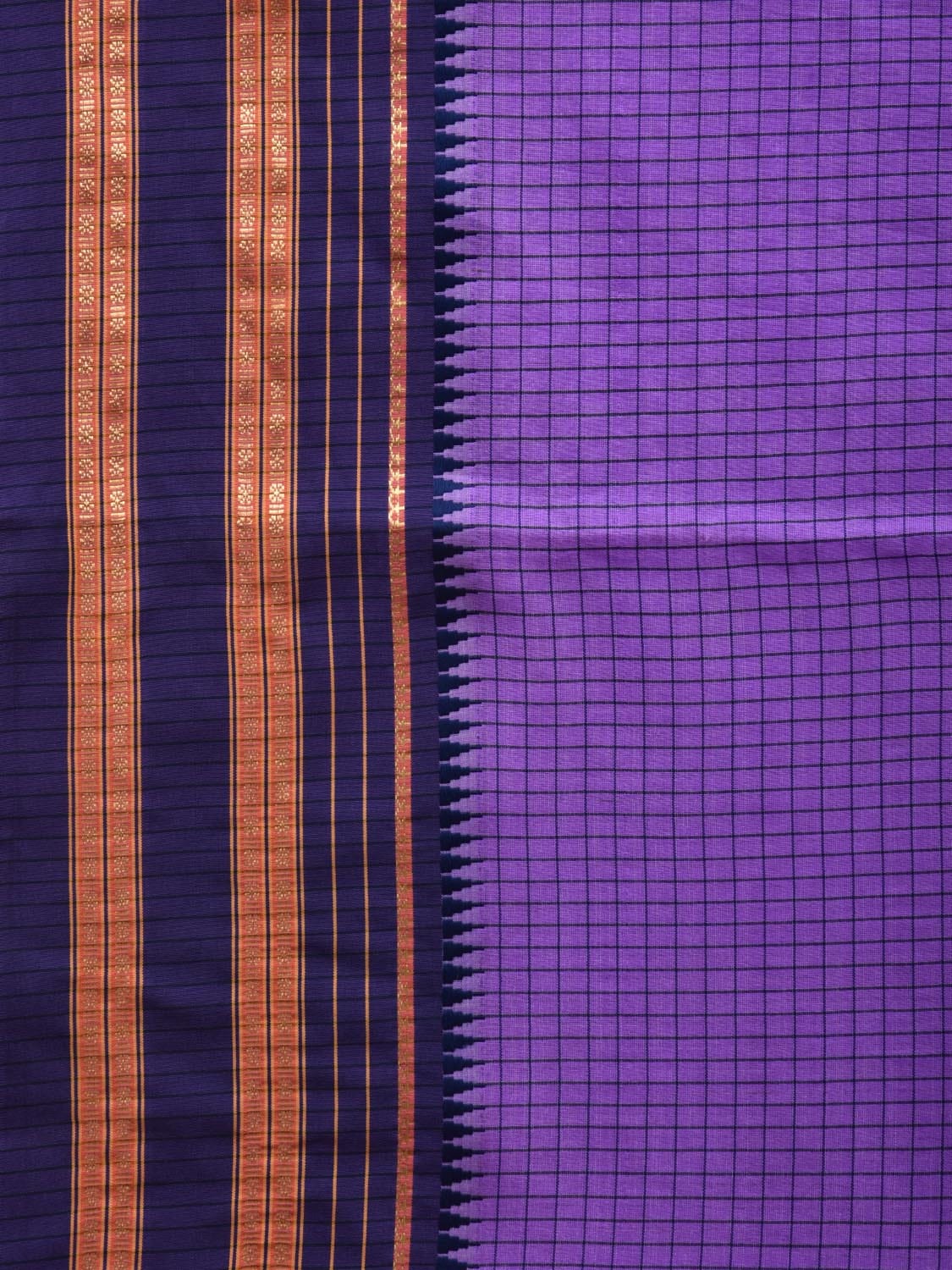 Lavender and Dark Blue Bamboo Cotton Silk Saree with Checks Design bc0059