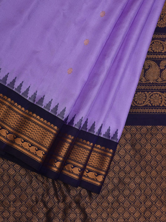 Lavender and Dark Blue Gadwal Silk Handloom Saree with Buta and Border Design g0325