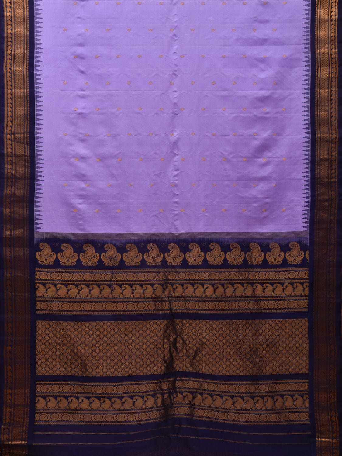 Lavender and Dark Blue Gadwal Silk Handloom Saree with Buta and Border Design g0325