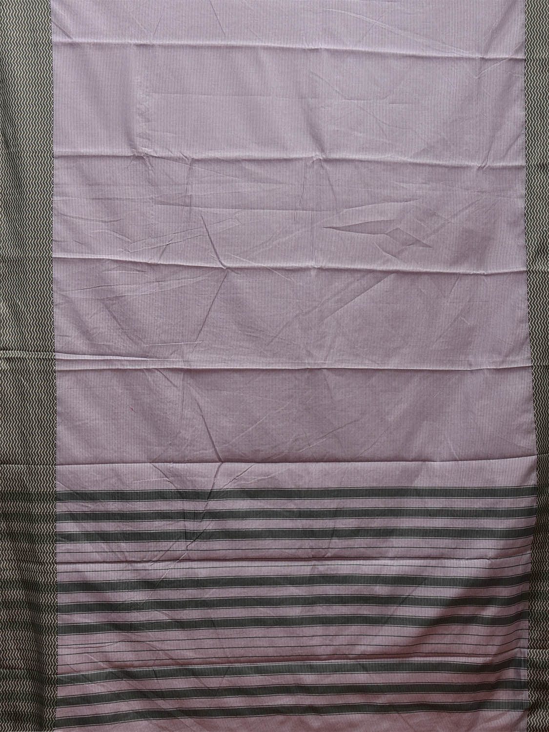 Lavender and Green Bamboo Cotton Saree with Strips and Zig-Zag Border Design No Blouse bc0563