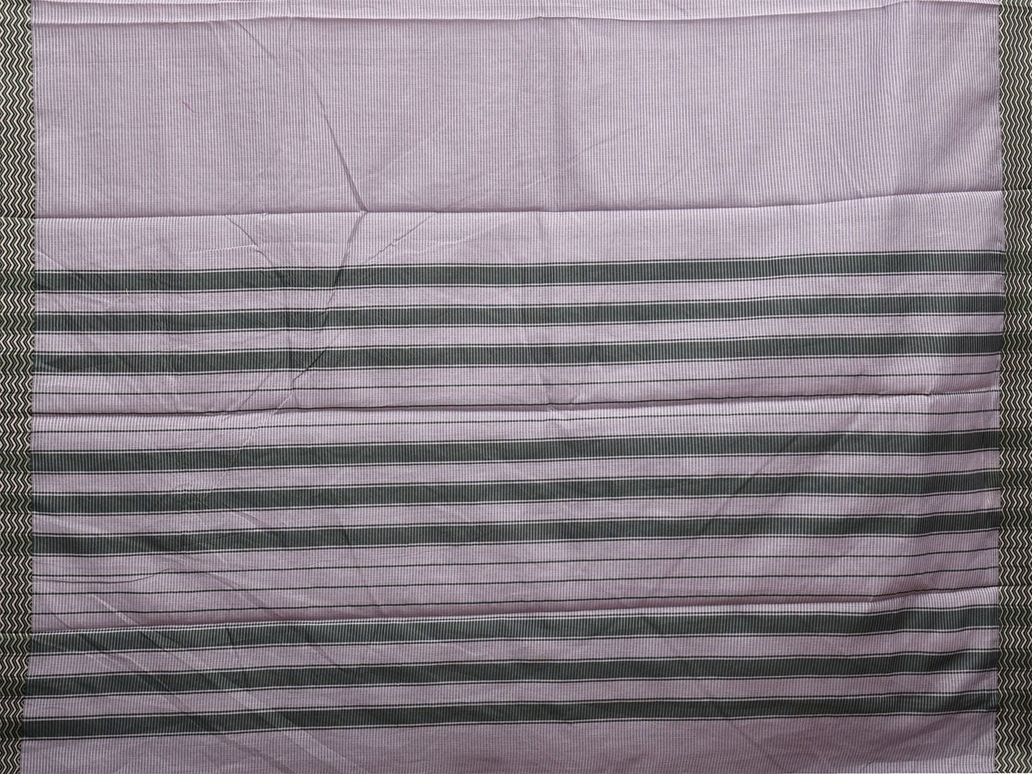 Lavender and Green Bamboo Cotton Saree with Strips and Zig-Zag Border Design No Blouse bc0563