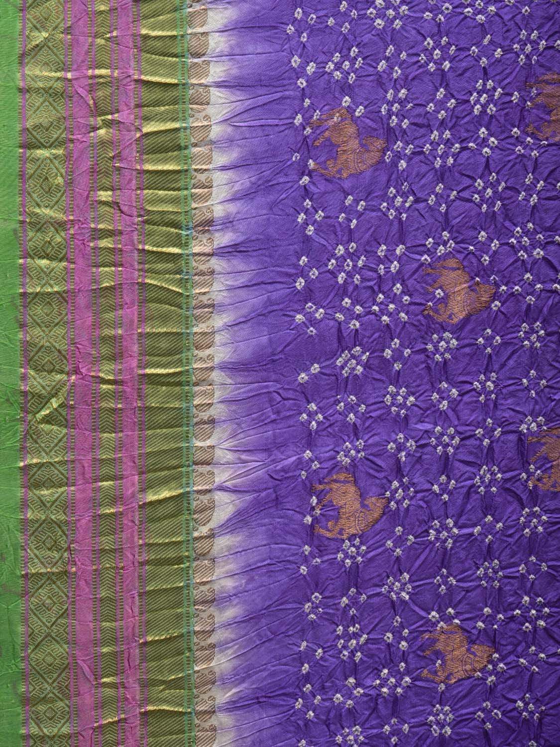 Lavender and Green Bandhani Gadwal Silk Handloom Saree with Body Buta Design bn0305