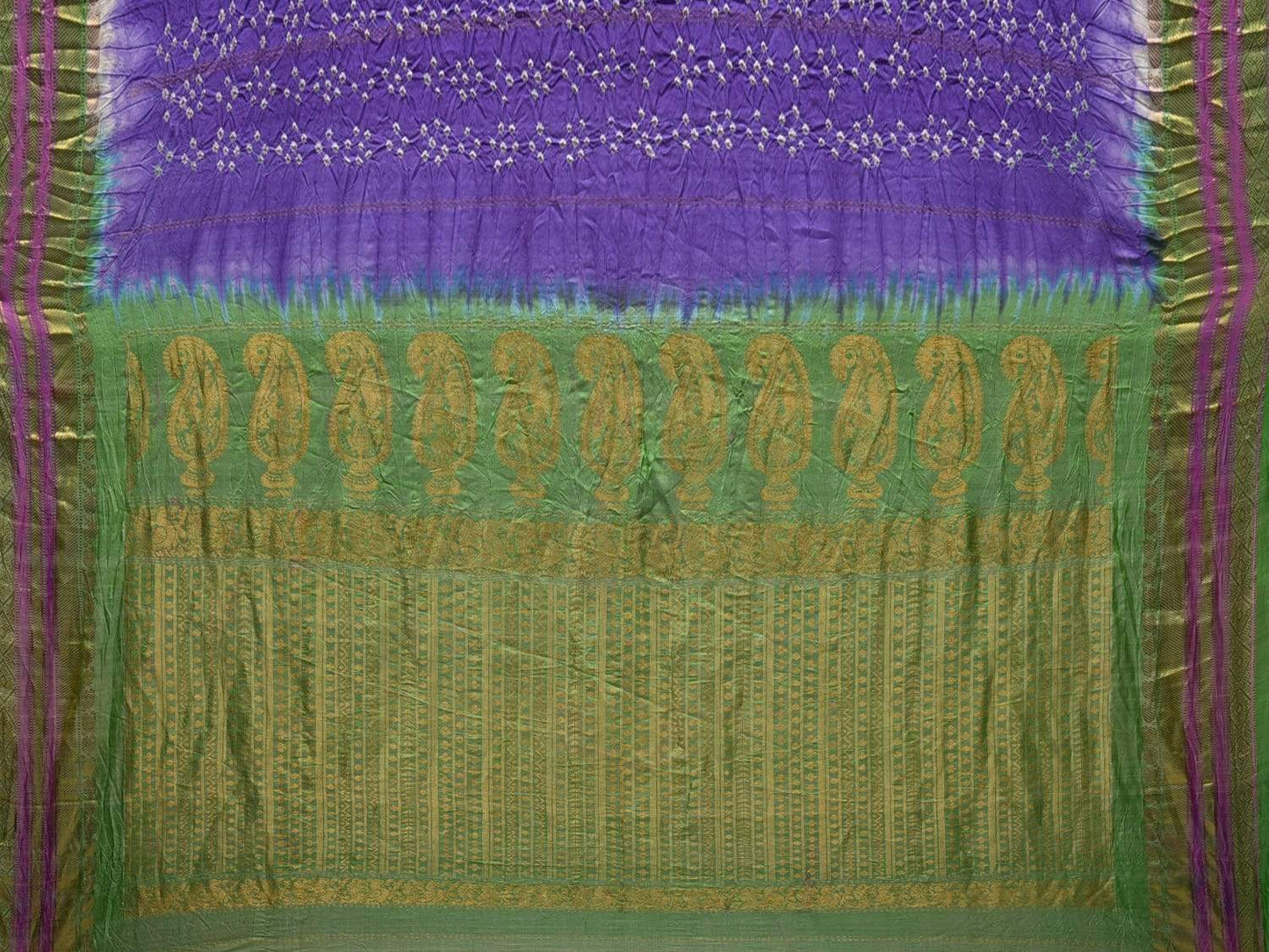 Lavender and Green Bandhani Gadwal Silk Handloom Saree with Body Buta Design bn0305