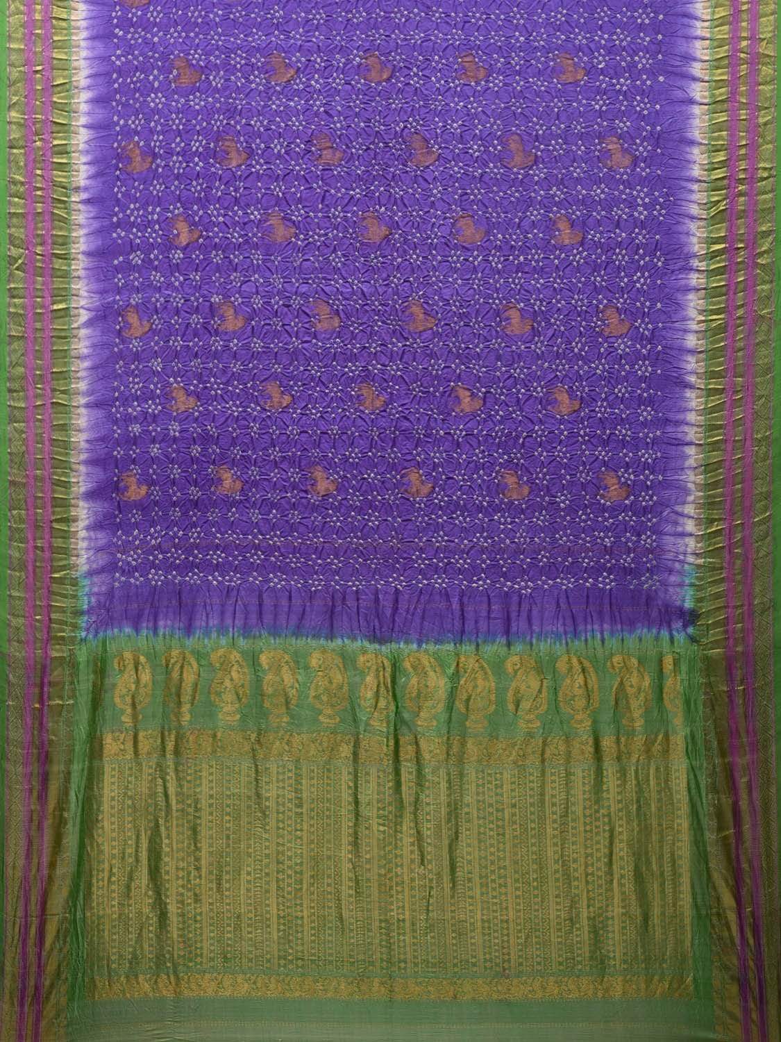 Lavender and Green Bandhani Gadwal Silk Handloom Saree with Body Buta Design bn0305