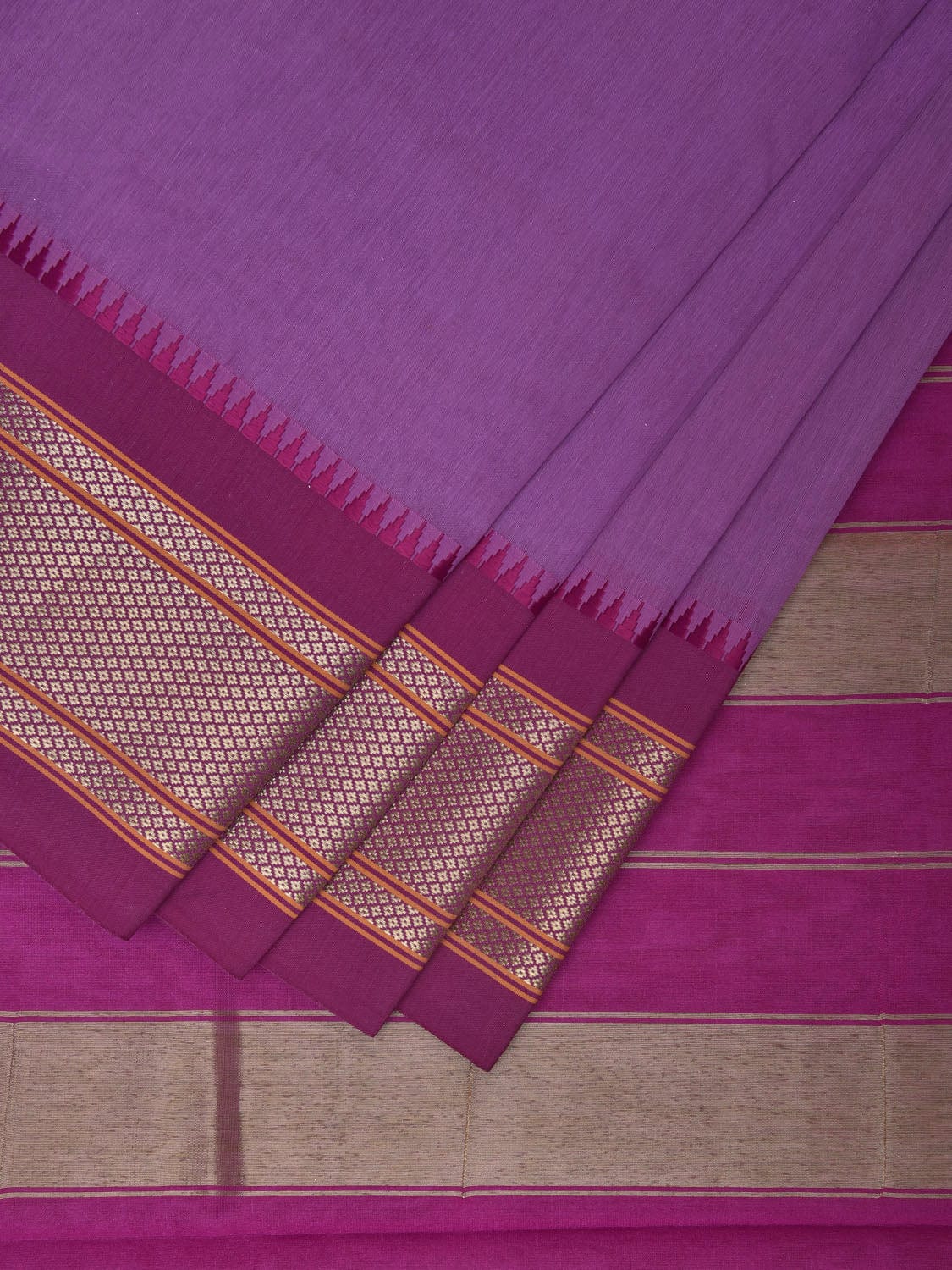 Lavender and Purple Bamboo Cotton Plain Saree with Strips Pallu Design No Blouse bc0357