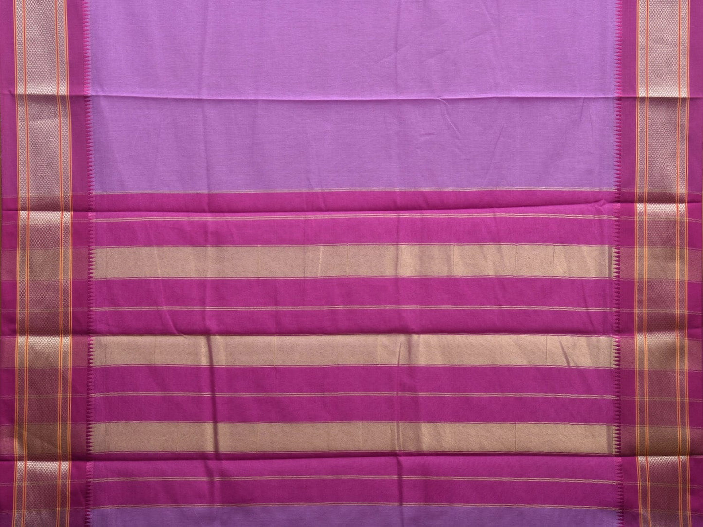 Lavender and Purple Bamboo Cotton Plain Saree with Strips Pallu Design No Blouse bc0357