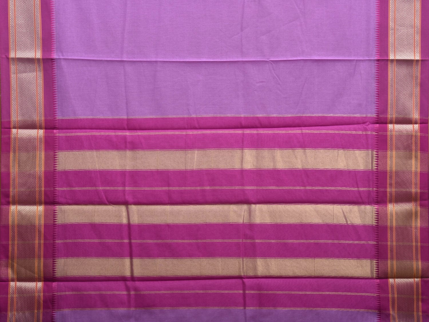Lavender and Purple Bamboo Cotton Plain Saree with Strips Pallu Design No Blouse bc0357