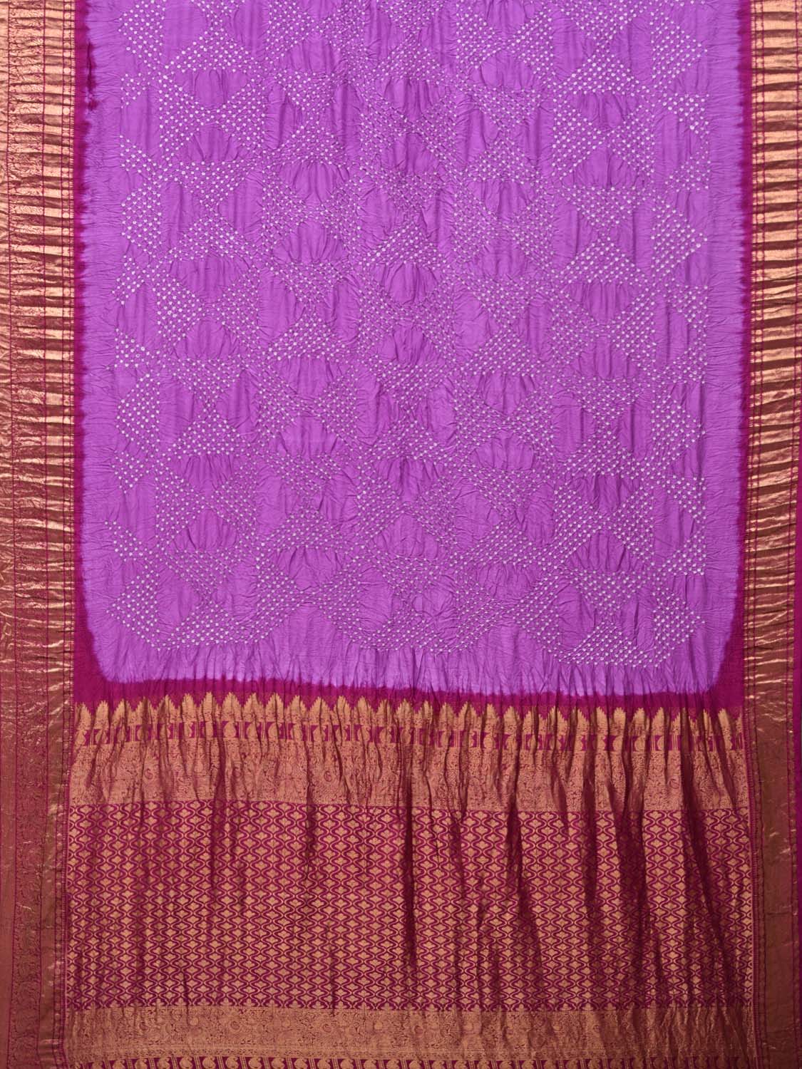Lavender and Purple Bandhani Kanchipuram Silk Handloom Saree with Big Border Design bn0167