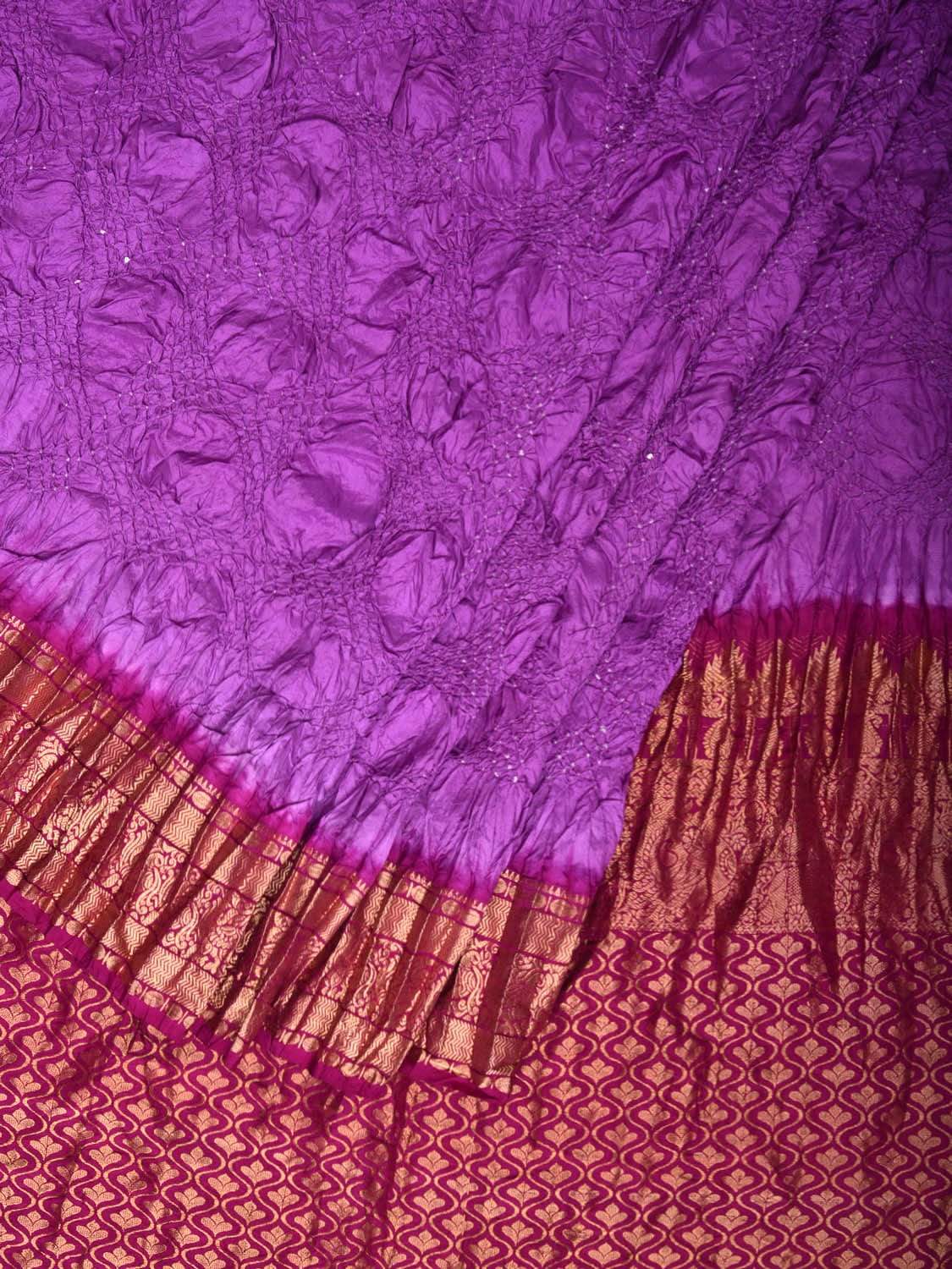 Lavender and Purple Bandhani Kanchipuram Silk Handloom Saree with Big Border Design bn0167