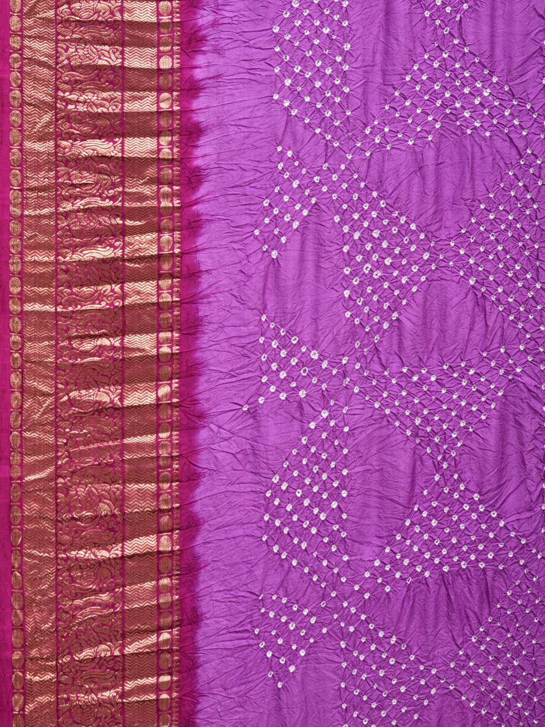 Lavender and Purple Bandhani Kanchipuram Silk Handloom Saree with Big Border Design bn0167