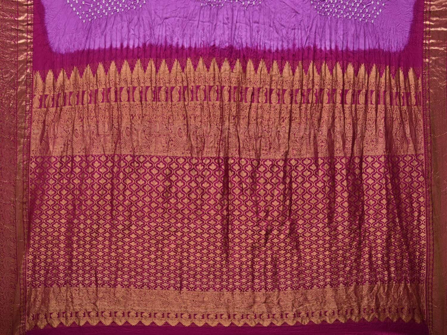 Lavender and Purple Bandhani Kanchipuram Silk Handloom Saree with Big Border Design bn0167