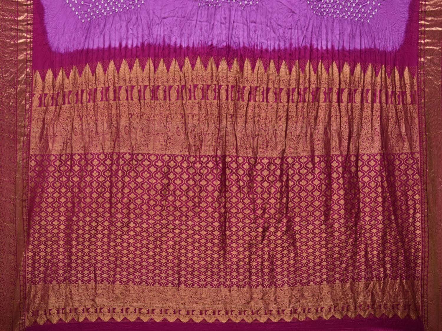 Lavender and Purple Bandhani Kanchipuram Silk Handloom Saree with Big Border Design bn0167