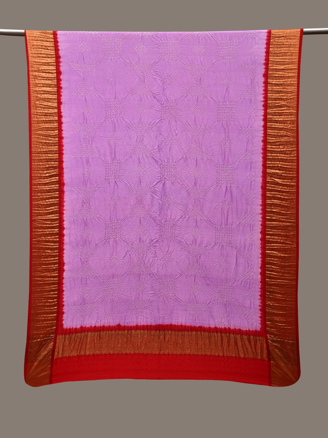 Lavender and Red Bandhani Kanchipuram Silk Handloom Dupatta with Border Design ds2898
